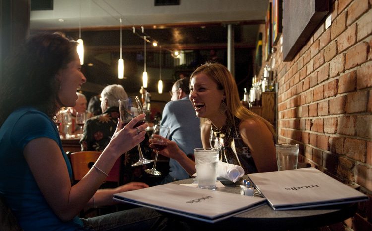 Women Laughing while drinking at Modis in Breckenridge, one of the best restaurants in Breckenridge.