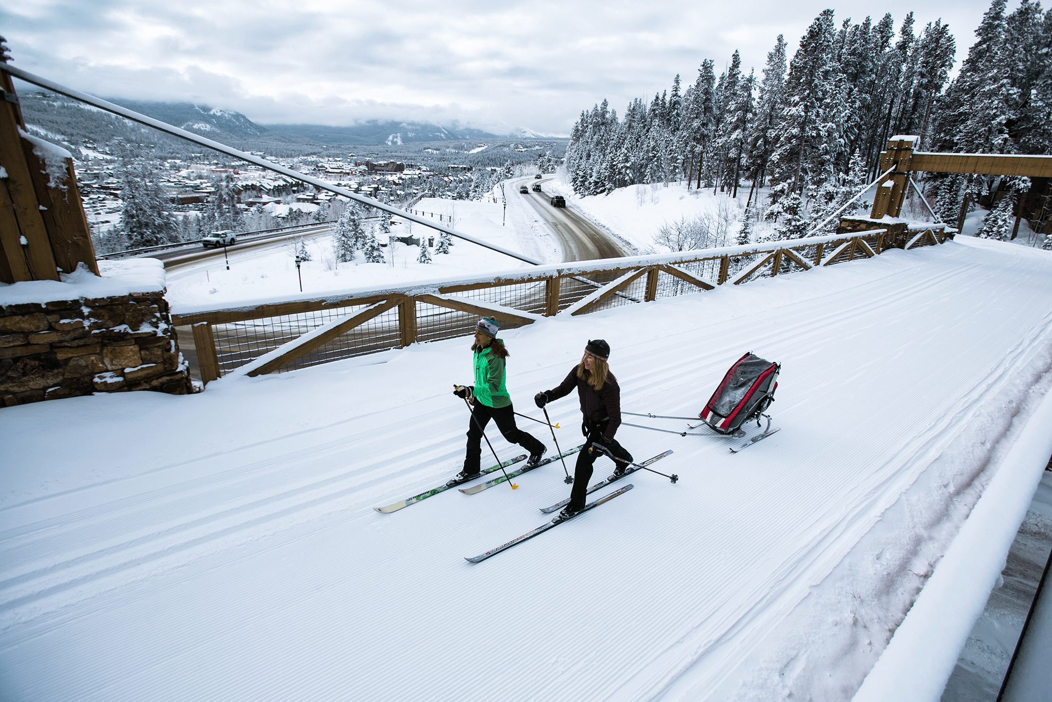 A family country skiing in Breckenridge, Colorado