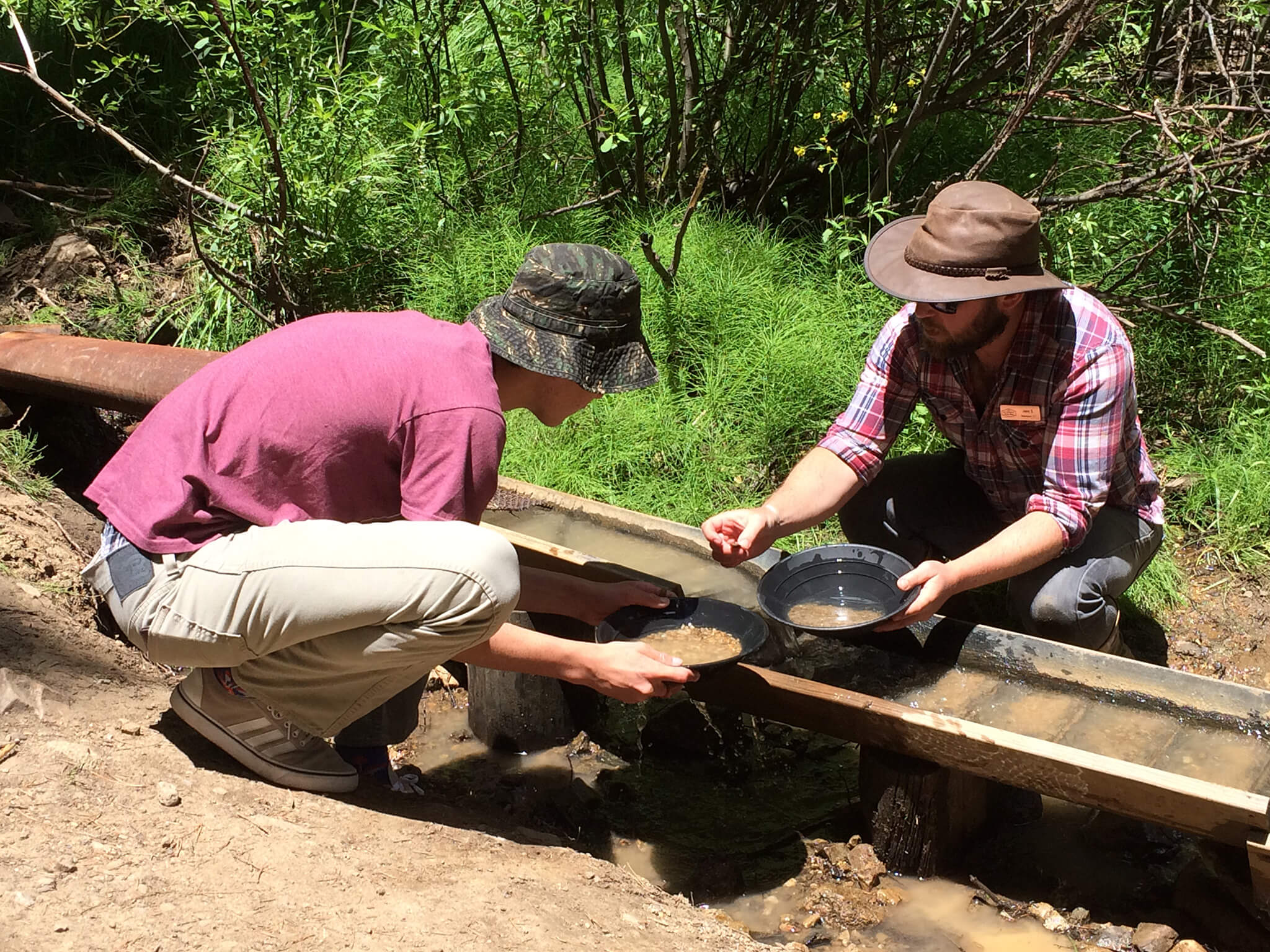 Gold panning during a Lomax Placer Mine Tour.